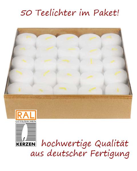 50 Teelichter Tray 16 x 38 mm Ø, ohne Hülle 5h Brenndauer
