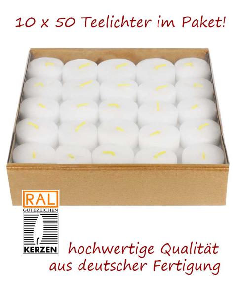 500 Teelichter 16 x 38 mm Ø ohne Hülle 5 h Brenndauer