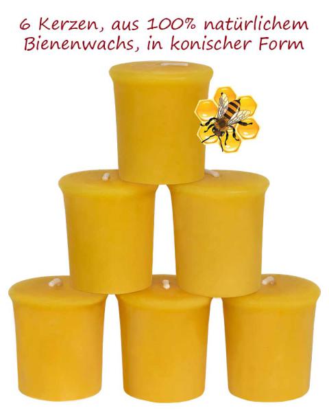 6 Stumpenkerzen 45 x 50 mm konisch 100% Bienenwachs gelb