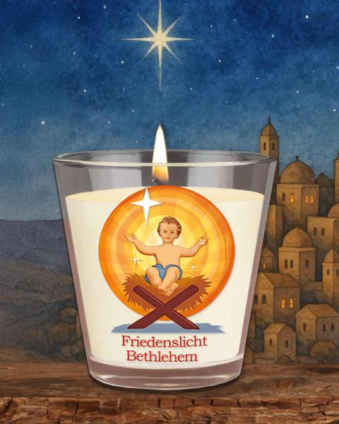 12 x Kerzenglas Friedenslicht Bethlehem 65 x 65 mm