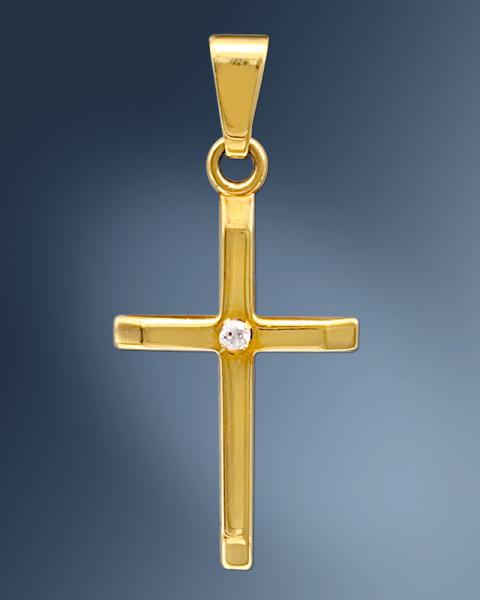 Kreuz Anhänger m. Stein 12 mm x 18 mm 9 ct Gold 375