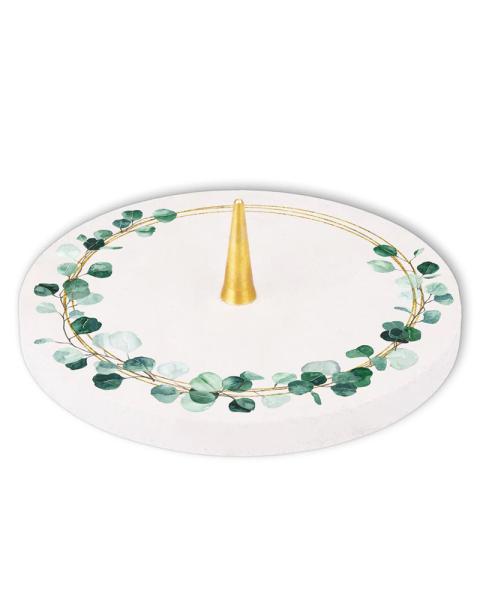 Kerzenleuchter aus Kalkstein mit Eukalyptusdekor