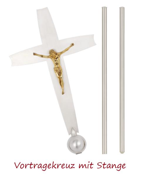 Vortragekreuz Messing versilbert und Corpus vergoldet