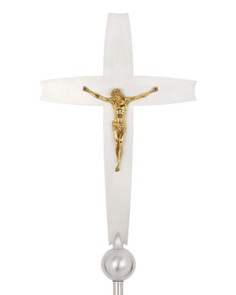 Vortragekreuz Messing versilbert und Corpus vergoldet