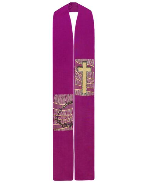 Stola violett mit gesticktem Kreuz, 125 cm lang