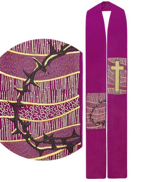 Stola violett mit gesticktem Kreuz, 125 cm lang