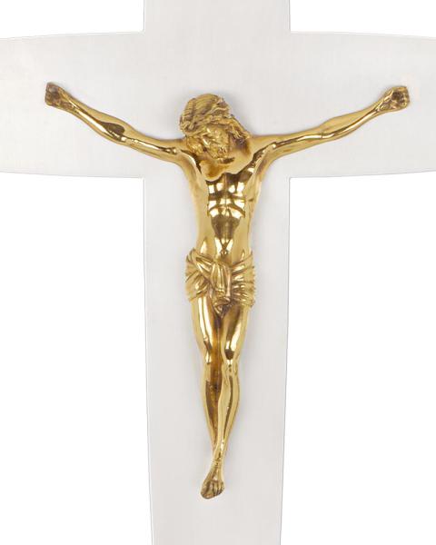 Vortragekreuz Messing versilbert und Corpus vergoldet