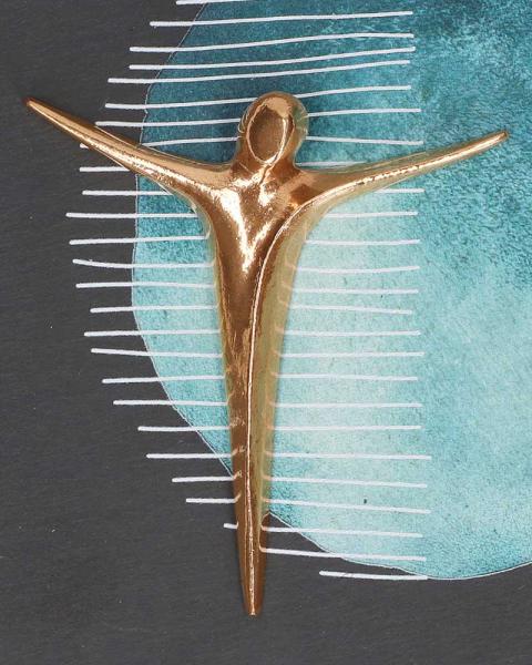 Schieferrelief mit Korpus aus Bronze, 17 x 17 cm