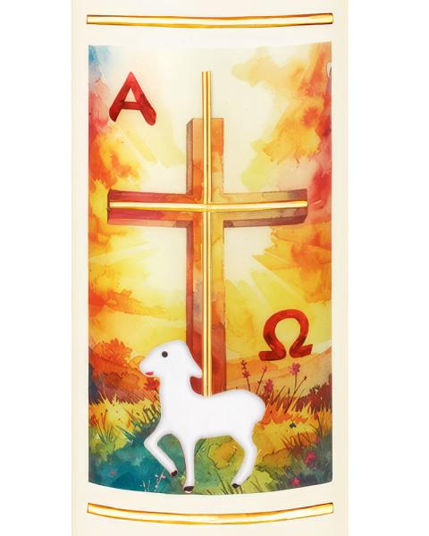 Osterkerze 225 x 70 mm, Kreuz mit Ostersonne