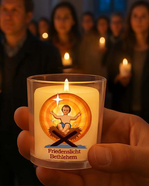 50 Friedenslichter Bethlehem, Kerzen mit Lichterbecher