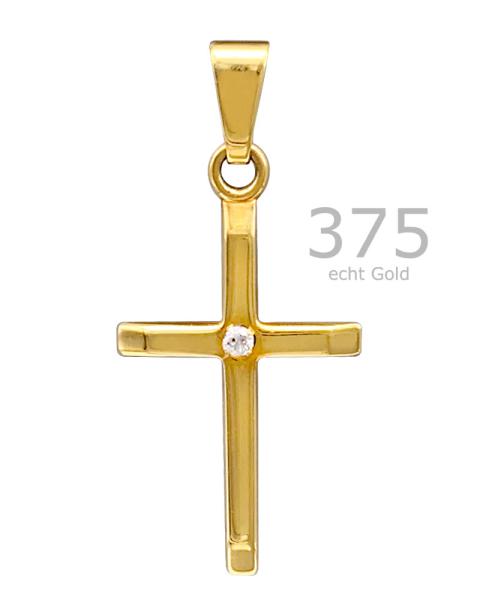 Kreuz Anhänger m. Stein 12 mm x 18 mm 9 ct Gold 375