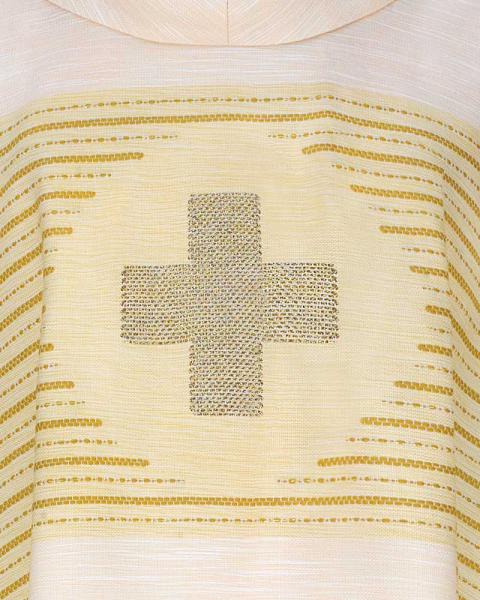 Kasel weiß aus handgewebtem Stoff, Kreuz, Innenstola