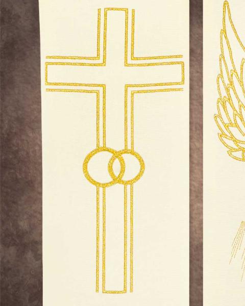 Hochzeitsstola weiß, mit gold gesticktem Kreuz und Trauringe