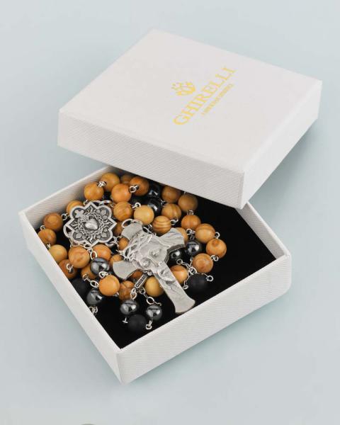 Rosenkranz Olivenholz- und Hämatitperlen 8 mm Ø