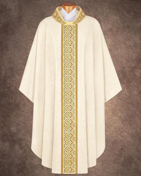 Kasel weiß mit Kragen, 125 cm lang, 154 cm breit