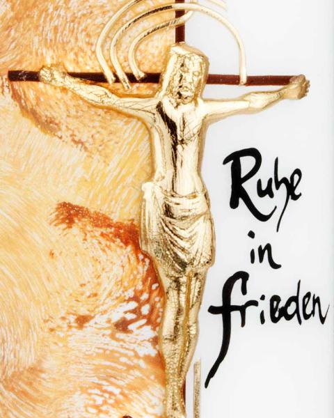 Trauerkerze 225 x 70 mm Kreuzigung Ruhe in Frieden