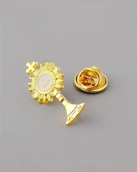 Pin 1 x 2 cm Erstkommunion Monstranz/JHS, vergoldet
