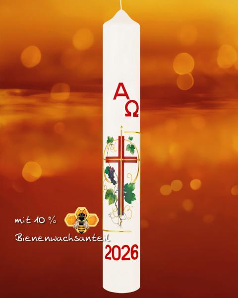 Osterkerze 600 x 80 mm "Kreuz mit Weinrebe"