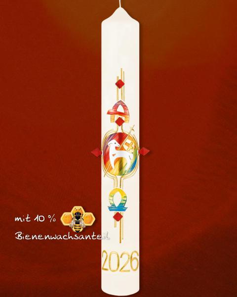 Osterkerze 600 x 80 mm Lamm Goldkreuz & Nägel