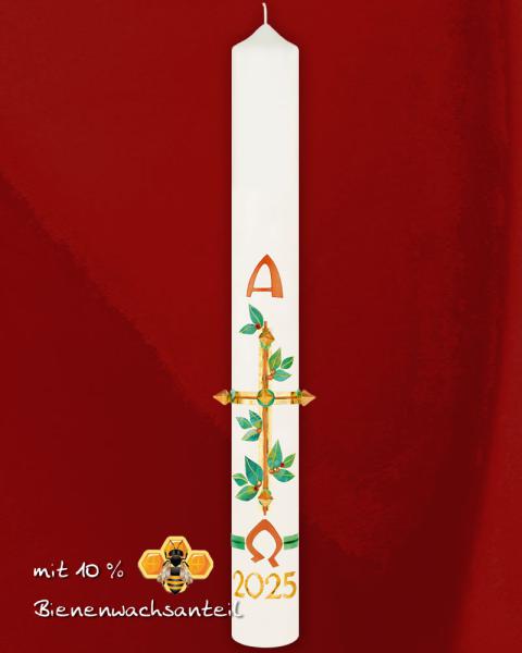 Osterkerze 800 x 80 mm "Baumkreuz" mit Jahreszahl