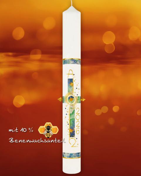 Osterkerze  800 x 80 mm Kreuz blau, grün marmoriert