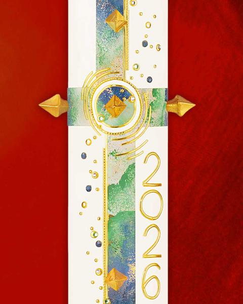 Osterkerze  800 x 80 mm Kreuz blau, grün marmoriert