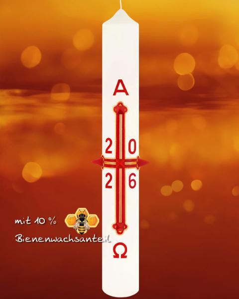 Osterkerze 600 x 80 mm, Klassik, Kreuz mit Jahreszahl