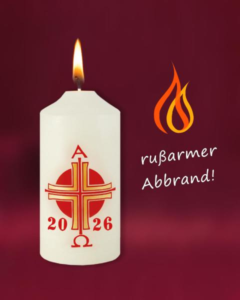 Osterkerze 120 x 50 mm A + O mit Jahreszahl, Kreuz