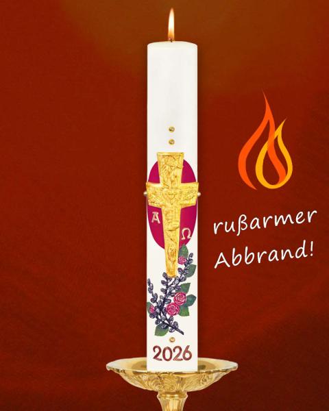 Osterkerze 600 x 80 mm Kreuz mit Rosen A + O