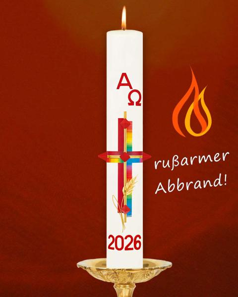 Osterkerze 800 x 80 mm Kreuz mit Ähren