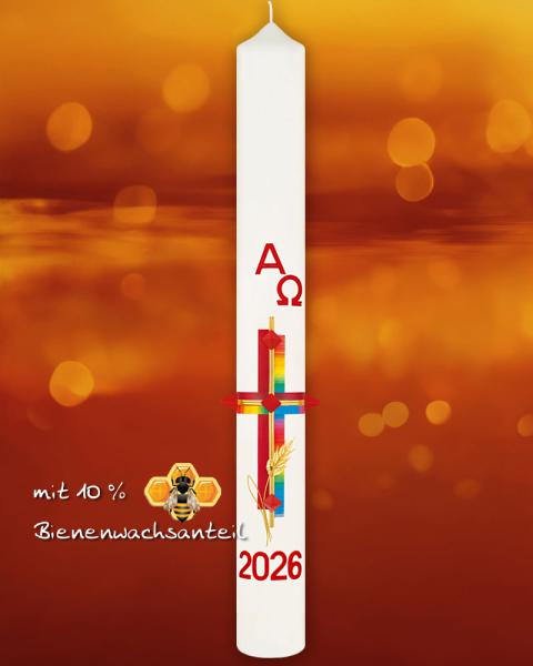 Osterkerze 800 x 80 mm Kreuz mit Ähren