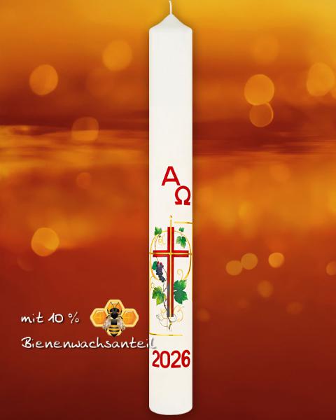 Osterkerze 800 x 80 mm "Kreuz mit Weinrebe"