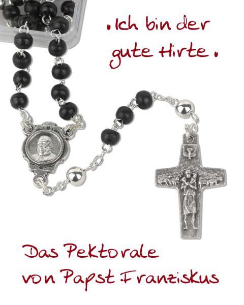 Rosenkranz Holz, schwarz, Kreuz "Guter Hirte"