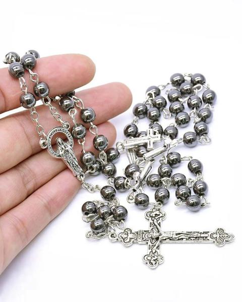 Rosenkranz Hämatit 6 mm Ø gekettelt, 53 cm lang