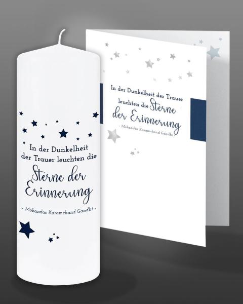 Trauerkerze "Sterne der Erinnerung" 8 x 20 cm m. Karte
