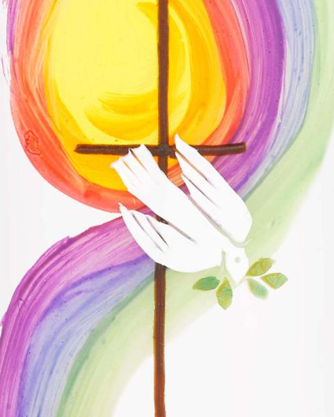 Taufkerze 265 x 60 mm Arche Noah + Regenbogen