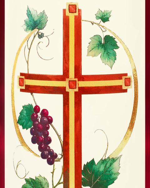 Osterkerze 225 x 70 mm " Kreuz mit Weinrebe " A+O