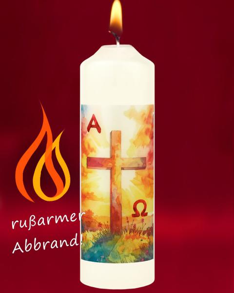 Osterkerze 165 x 50 mm, Kreuz mit Ostersonne