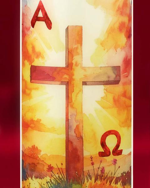 Osterkerze 165 x 50 mm, Kreuz mit Ostersonne