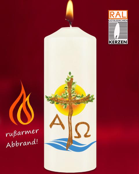 Osterkerze mit coloriertem Kreuzdekor und A + O, 96 Stück