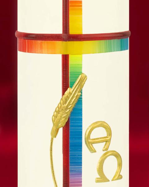 Osterkerze 165 x 50 mm, " Kreuz mit Ähren" A+O