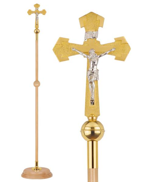 Prozessionskreuz schlicht, 40 cm Corpus versilbert