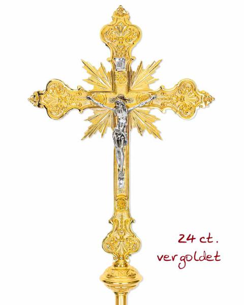 Vortragekreuz 60 x 39 cm vergoldet, mit Stange