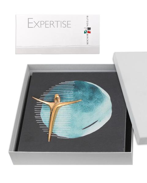 Schieferrelief mit Korpus aus Bronze, 17 x 17 cm