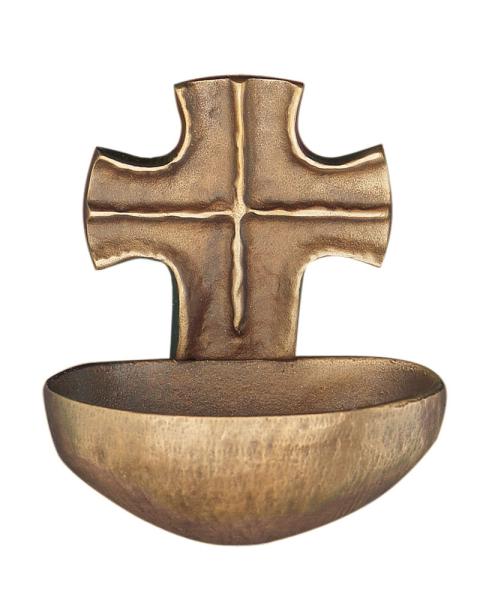 Weihwasser-Wandkessel mit Kreuz aus Bronze 9 x 8 cm