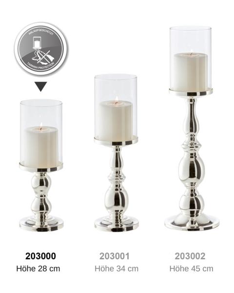 Windlicht 28 cm hoch Leuchter - Stahl versilbert