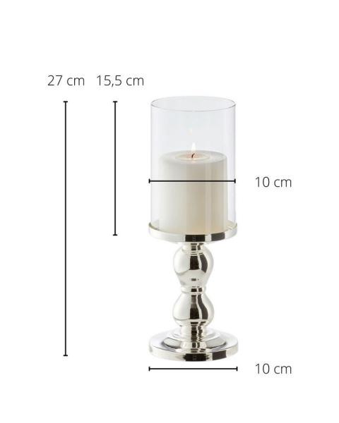 Windlicht 28 cm hoch Leuchter - Stahl versilbert