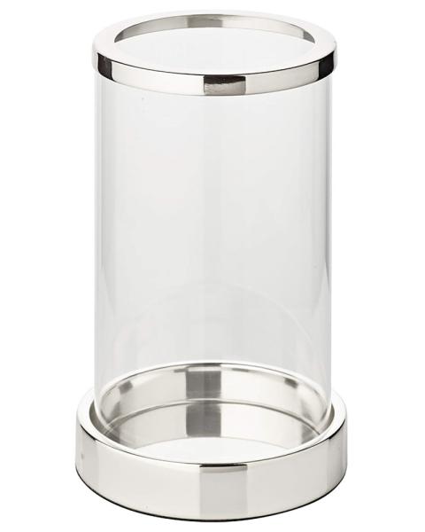 Windlicht 20 cm hoch solider Sockel aus Stahl versilbert