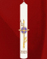 Preview: Osterkerze 600 x 80 mm RAL violett, Kreuz mit Ähren