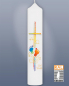Preview: Taufkerze Kreuz mit bunten Kinderfüßen 265x50 mm
